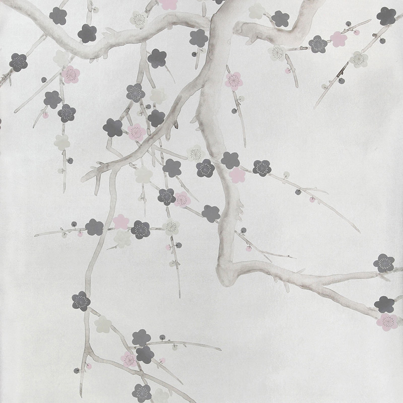 Обои ручная роспись Plum Blossom Colourway SC-233 on Sterling Silver gilded silk
