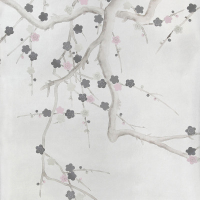 Обои ручная роспись Plum Blossom Colourway SC-233 on Sterling Silver gilded silk