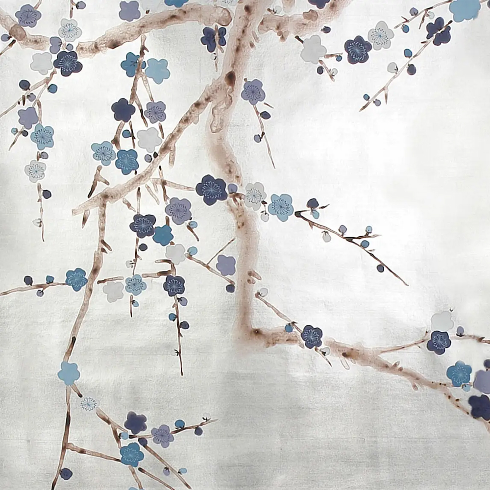 Обои ручная роспись Plum Blossom Hokusai on Tarnished Silver gilded paper