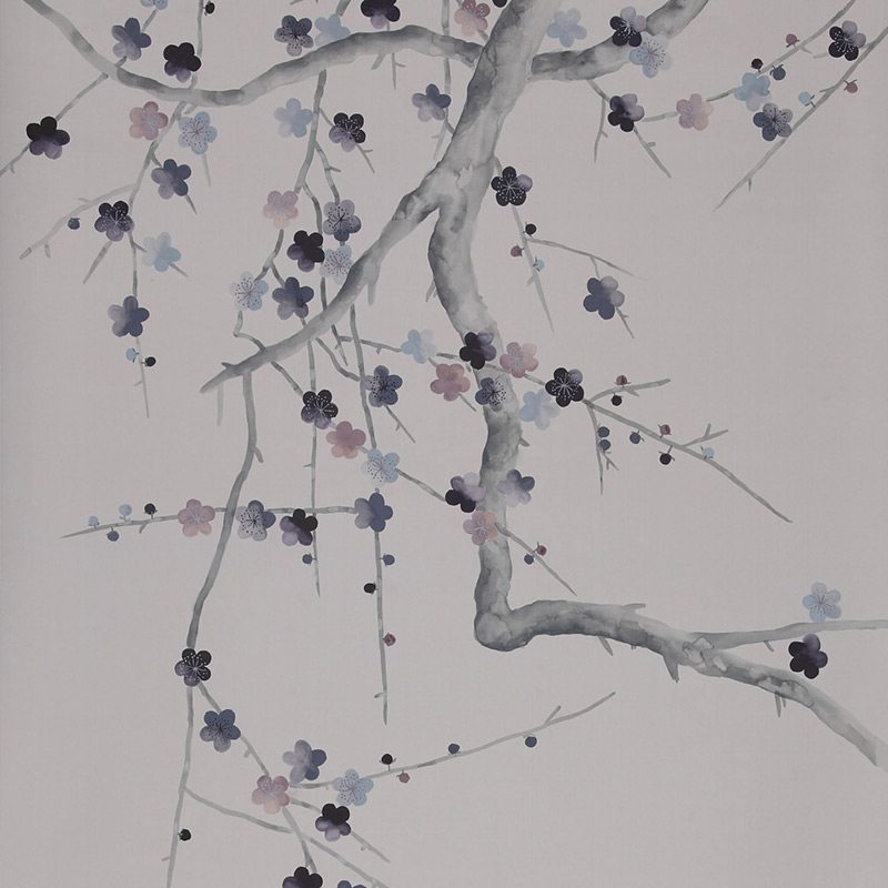 Обои ручная роспись Plum Blossom Special Colourway on Lilac Hint dyed silk