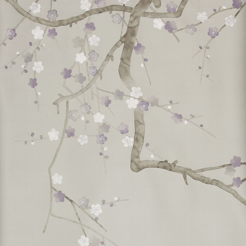 Обои ручная роспись Plum Blossom Special Colourway on Oyster Shell metallic silk