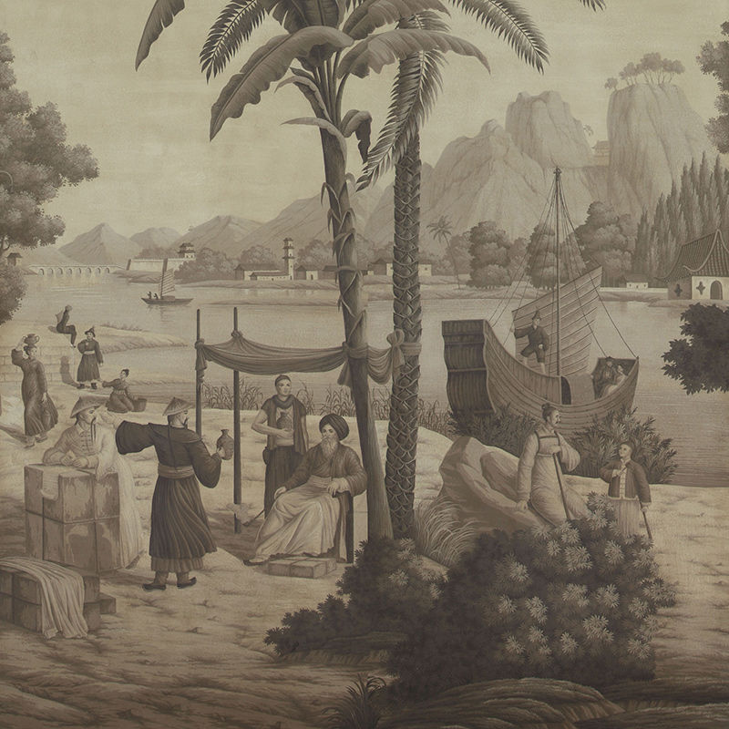 Обои ручная роспись Procession Chinoise Eau Forte on antique scenic Xuan paper