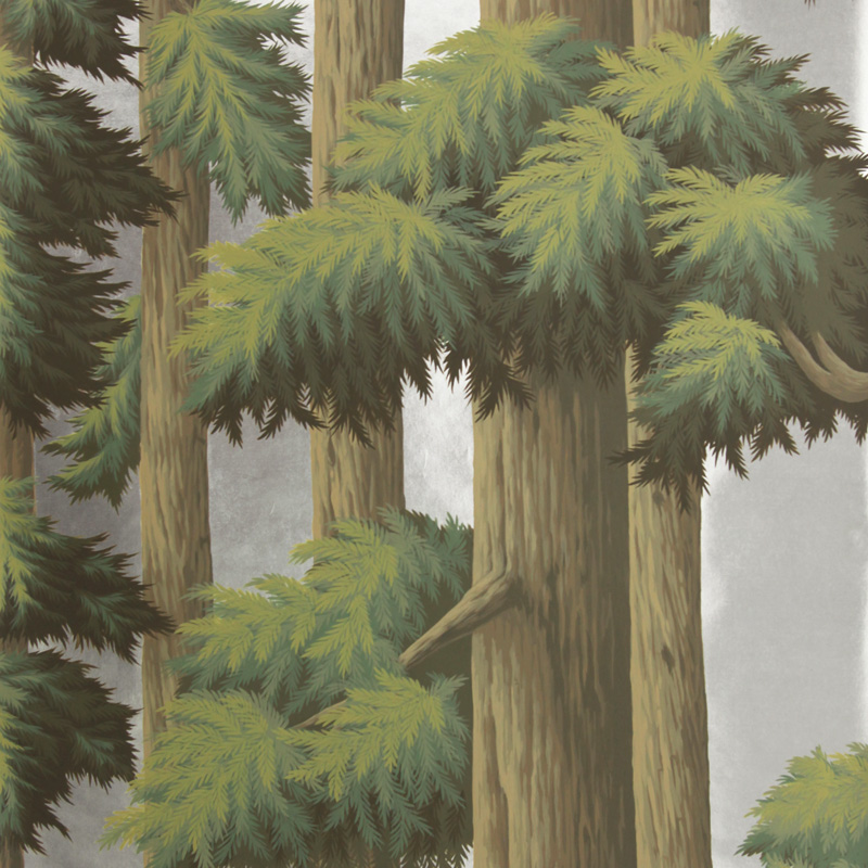 Обои ручная роспись Redwoods Sequoia on Sterling Silver gilded paper