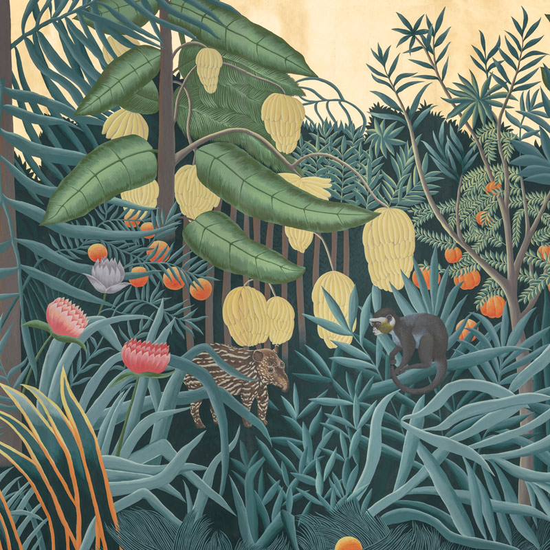 Обои ручная роспись Rousseau Rousseau on Deep Rich Gold gilded paper