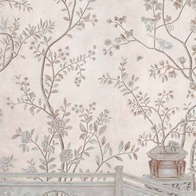 Обои ручная роспись Salon Vert Pewter gilded silk