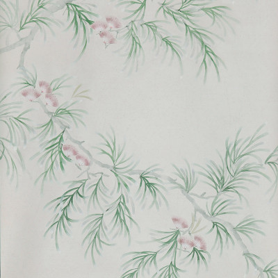 Обои ручная роспись Silk Tree Colourway SC-92 on Crackled Silver on Shell Pink metallic silk