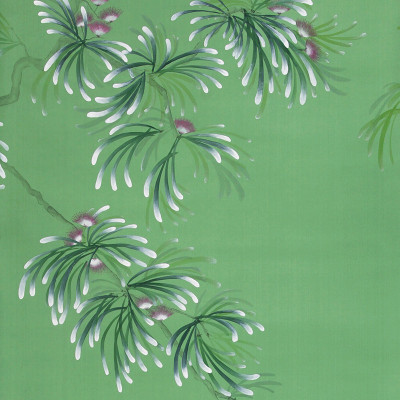 Обои ручная роспись Silk Tree Colourway SC-92 on Emerald Green dyed silk
