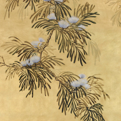 Обои ручная роспись Silk Tree Original colourway on Gold Bullion gilded paper