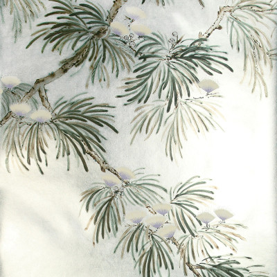 Обои ручная роспись Silk Tree Original colourway on White Metal gilded paper