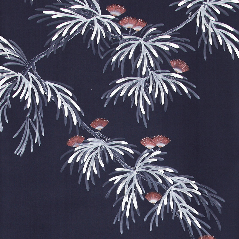 Обои ручная роспись Silk Tree Special Colourway on Empire Blue dyed silk