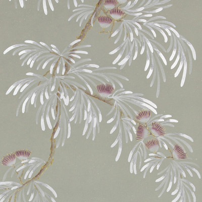 Обои ручная роспись Silk Tree Special Colourway on grey painted Xuan paper