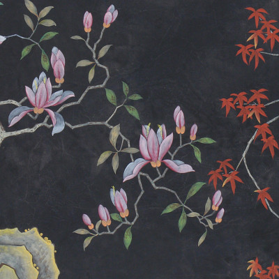 Обои ручная роспись Summer Night Blossom Original colourway on Edo Night painted silk