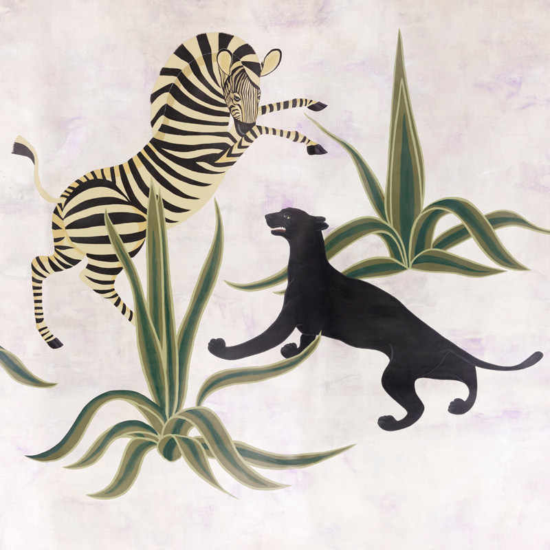 Обои ручная роспись The Hunt Original colourway on silver gilded paper with desargenter pearlescent antiquing