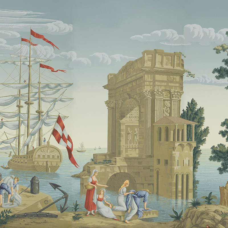 Обои ручная роспись Views of Italy Azure on scenic paper