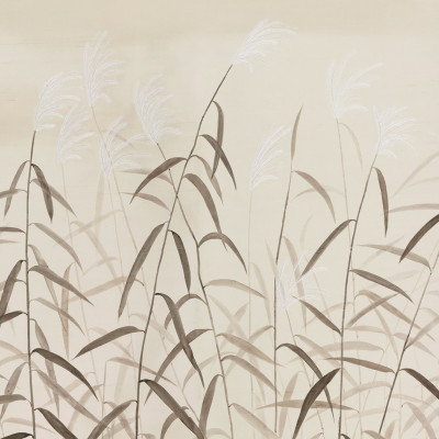 Обои ручная роспись Wild Grasses Original colourway on Bleached Silver slub silk with embroidery