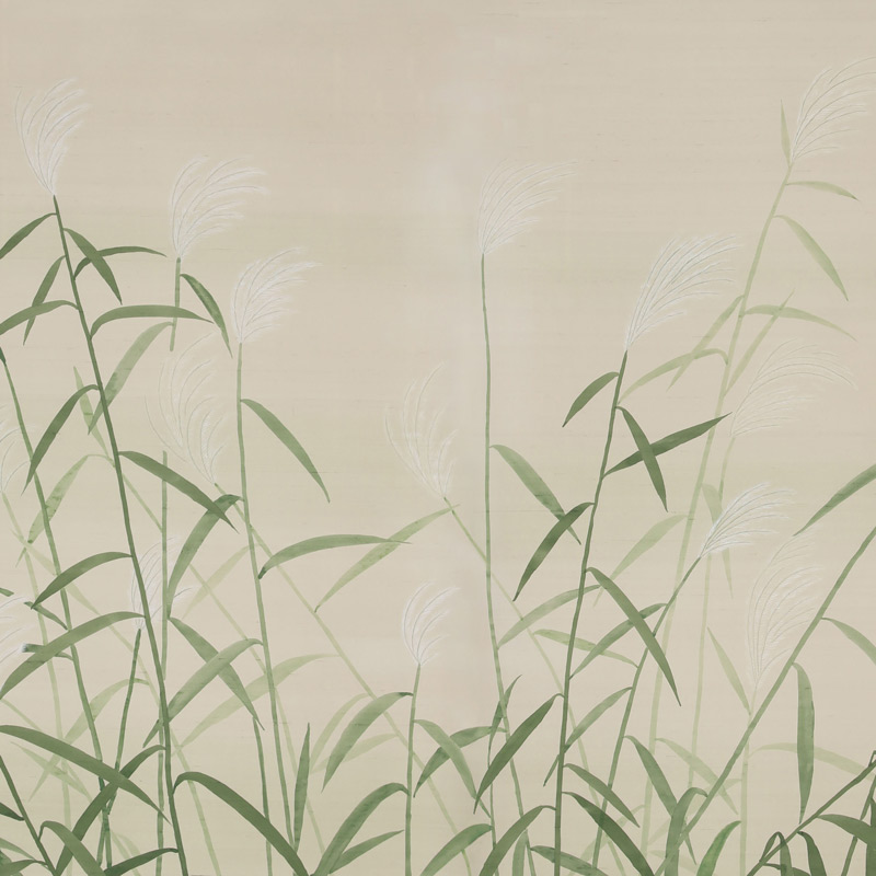 Обои ручная роспись Wild Grasses Special Colourway on Bleached Silver slub silk