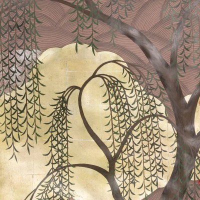 Обои ручная роспись Willow & Waves Original colourway on Edo painted Xuan paper with antiquing