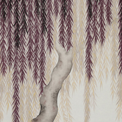 Обои ручная роспись Willow Boysenberry on Bleached White dyed silk