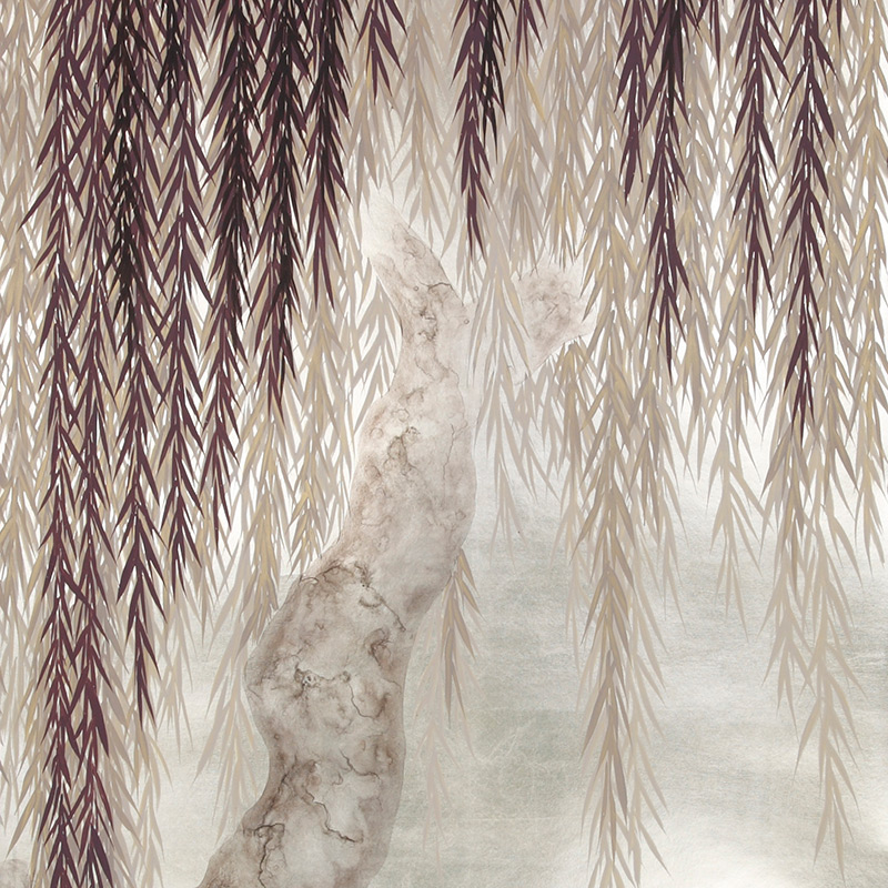 Обои ручная роспись Willow Boysenberry on White Metal gilded paper