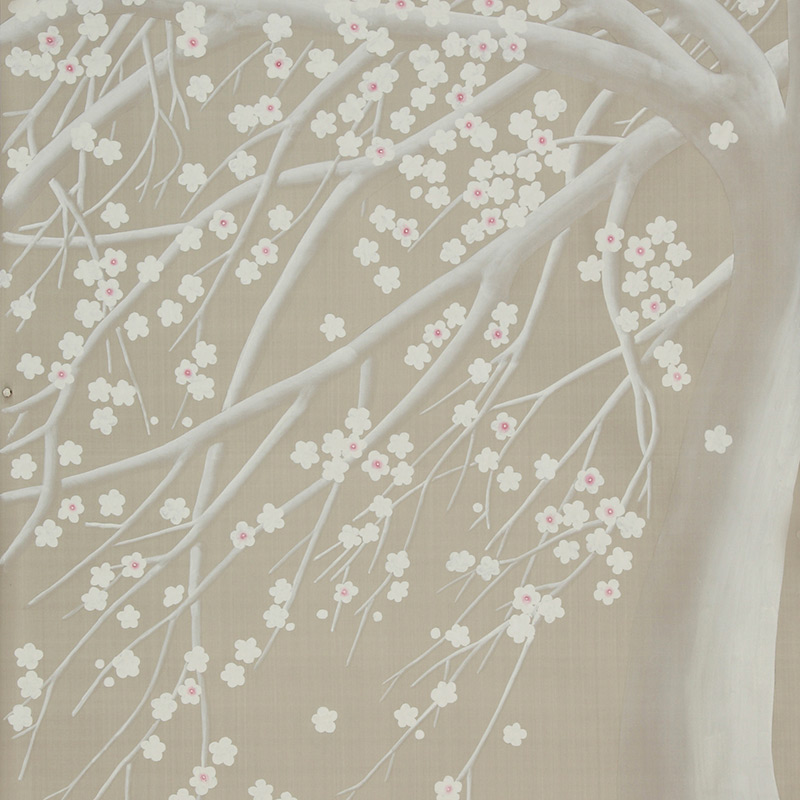 Обои ручная роспись Windswept Blossom Blossom on Lead Grey dyed silk