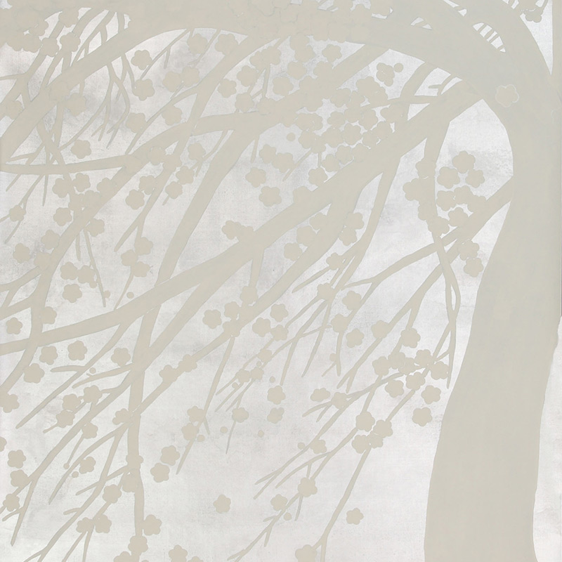 Обои ручная роспись Windswept Blossom Blossom on Sterling Silver gilded silk with pearlescent antiquing