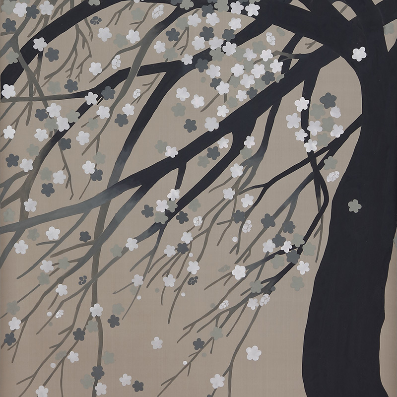Обои ручная роспись Windswept Blossom Colourway SC-53 on Lead Grey dyed silk
