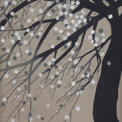 Обои ручная роспись Windswept Blossom Colourway SC-53 on Lead Grey dyed silk