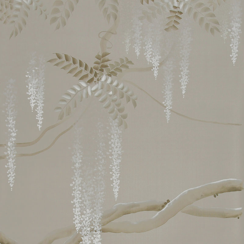 Обои ручная роспись Wisteria Limewash on Lead Grey dyed silk