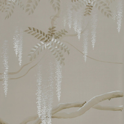 Обои ручная роспись Wisteria Limewash on Lead Grey dyed silk