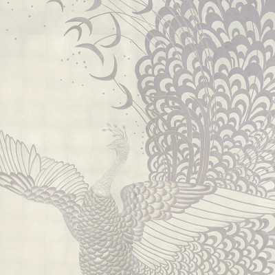 Обои ручная роспись в стиле Арт-деко Whistler Peacocks Special Colourway on 12 Carat White Gold gilded silk