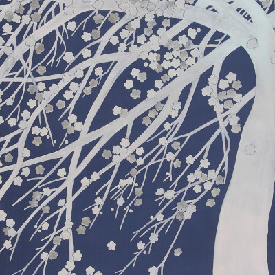 Обои ручная роспись в стиле Арт-деко Windswept Blossom Special Colourway on Dark Blue dyed silk