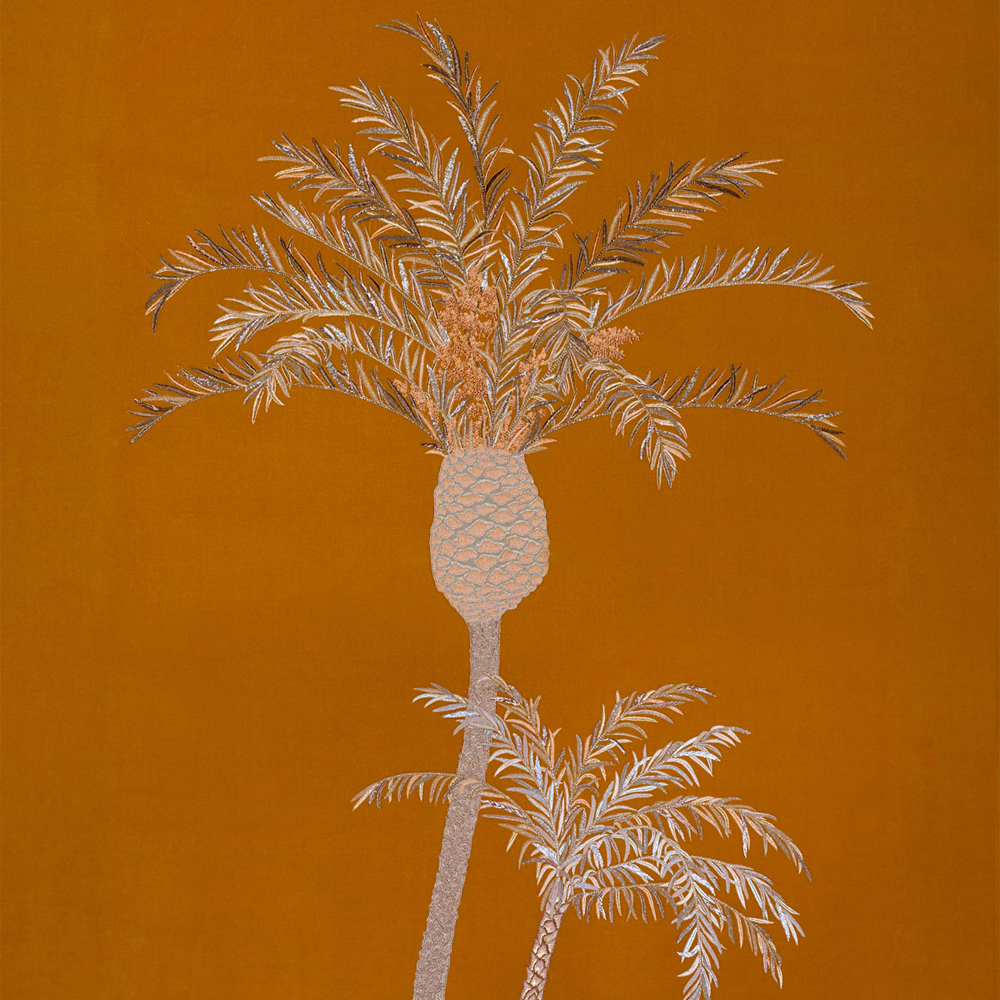 Обои с вышивкой ручной работы Deco Palms Original colourway on velvet 2