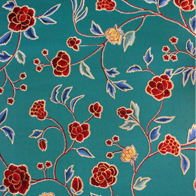 Обои с вышивкой ручной работы Flora Rio colourway on Liso Pine wool sateen