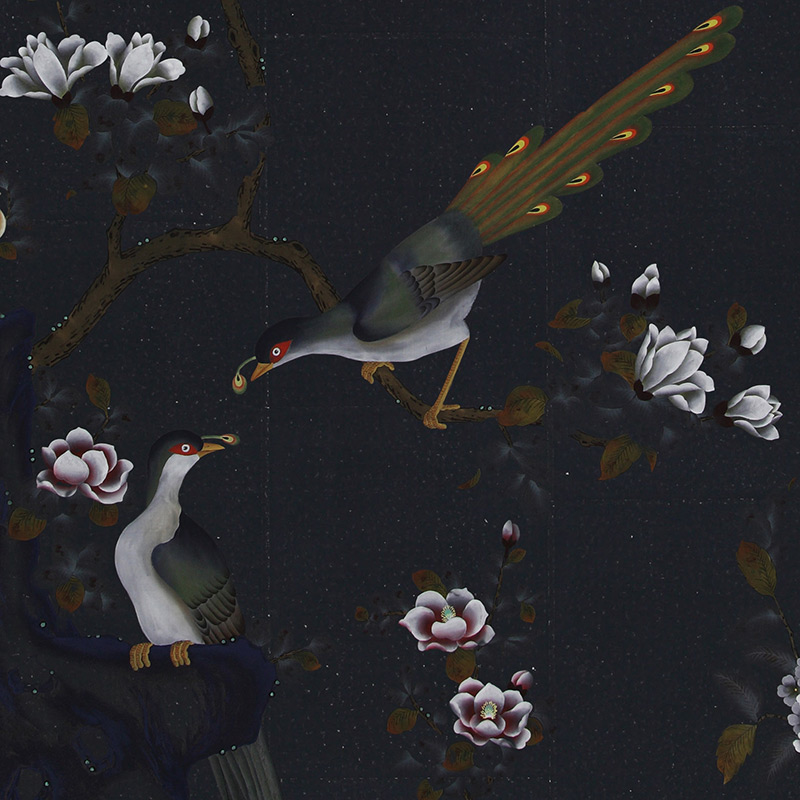 Обои шинуазри Japanese Garden Original colourway on Pitch India tea paper