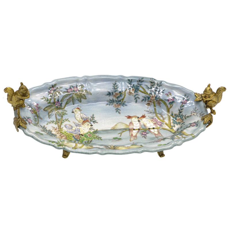 Овальное фарфоровое блюдо с бронзовыми элементами Blue Garden