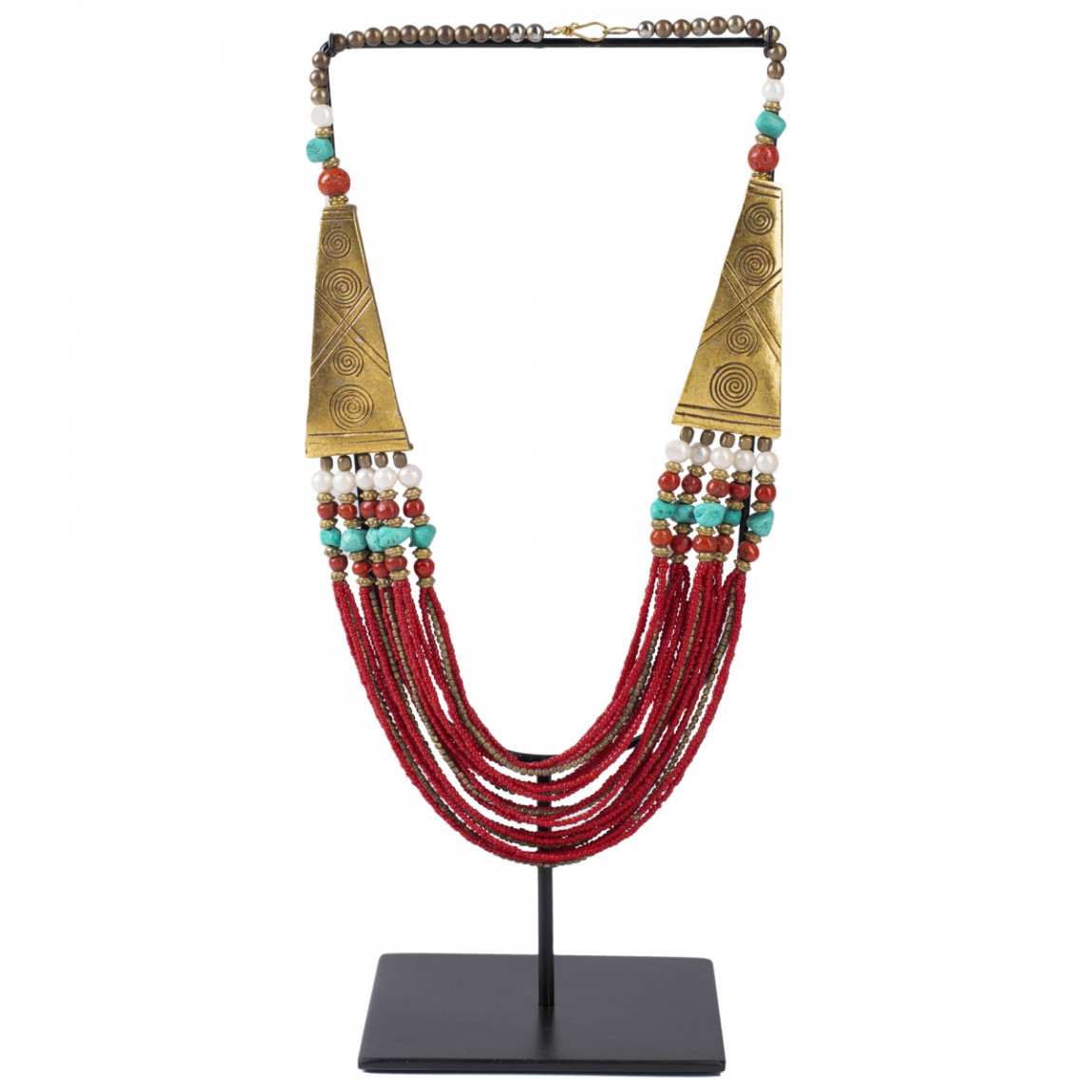 Ожерелье на подставке NECKLACE RED AND BRASS