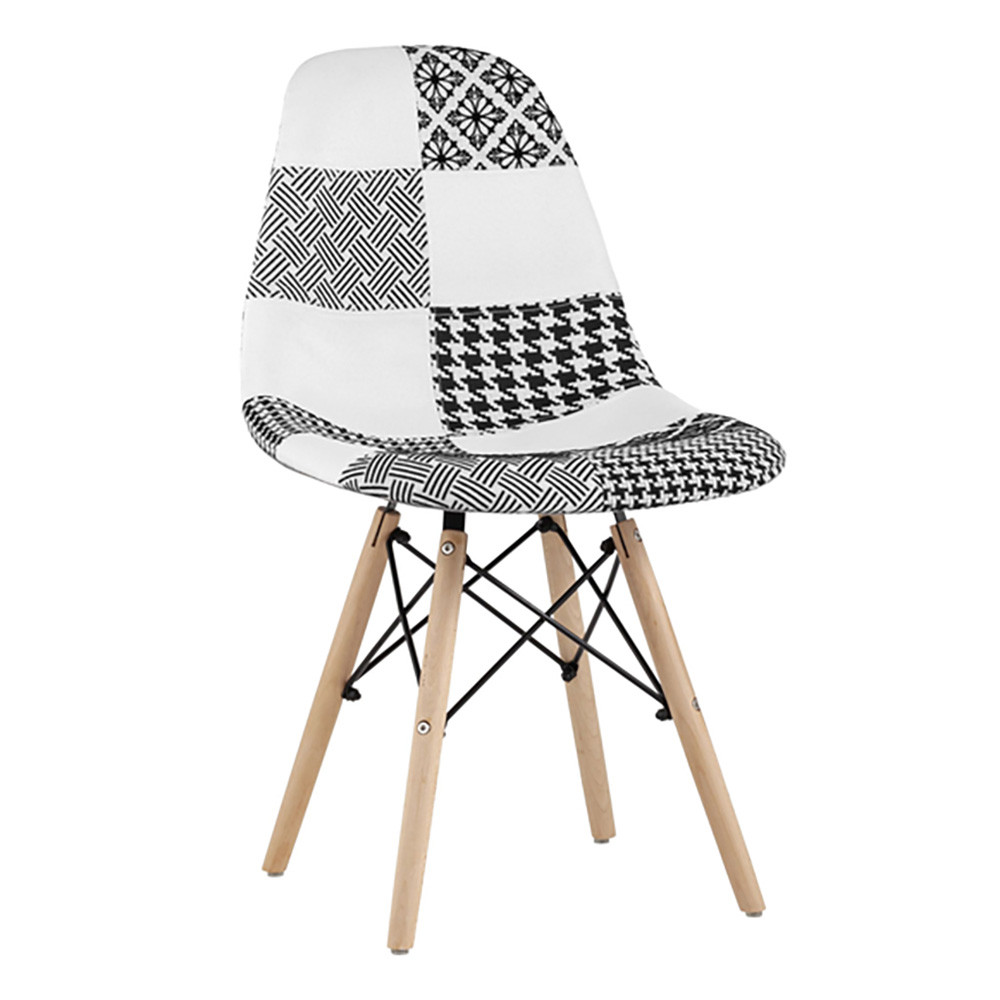 Пластиковый стул на ножках из массива бука Eames Черно-Белый Пэчворк