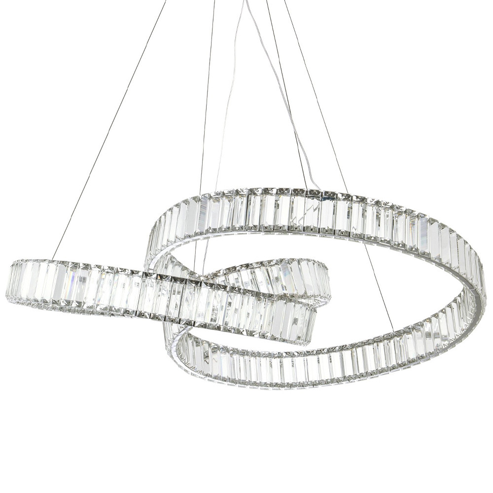 Подвесная люстра в виде изогнутых колец с хрустальным декором Ring Horizontal Oculus Chrome Light Chandelier