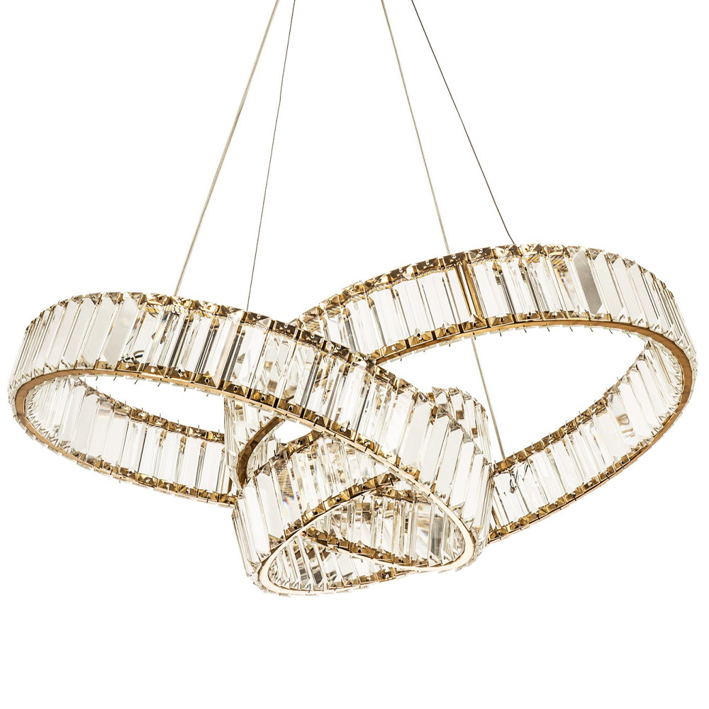 Подвесная люстра в виде изогнутых колец с хрустальным декором Ring Horizontal Oculus Gold Light Chandelier