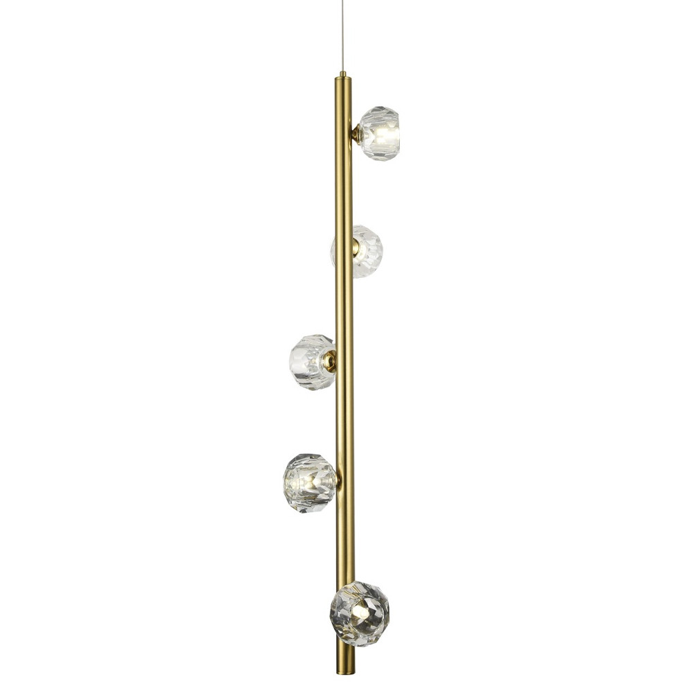 Подвесной светильник c 5-ю хрустальными плафонами Metal Tube Crystal Brass Hanging Lamp