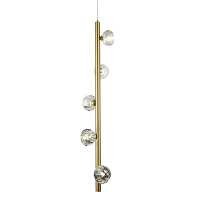 Подвесной светильник c 5-ю хрустальными плафонами Metal Tube Crystal Brass Hanging Lamp