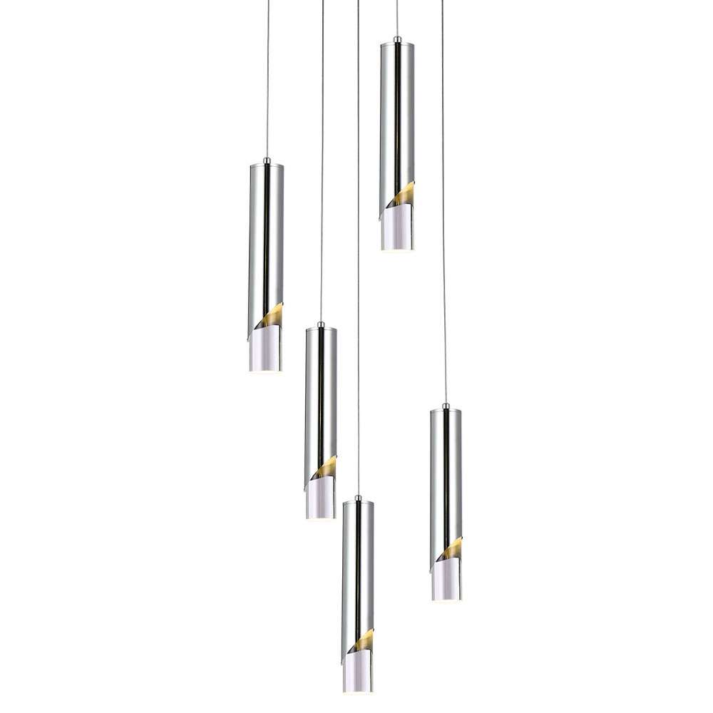 Подвесной светильник Metal Acrylic Tube Five Chrome Hanging Lamp