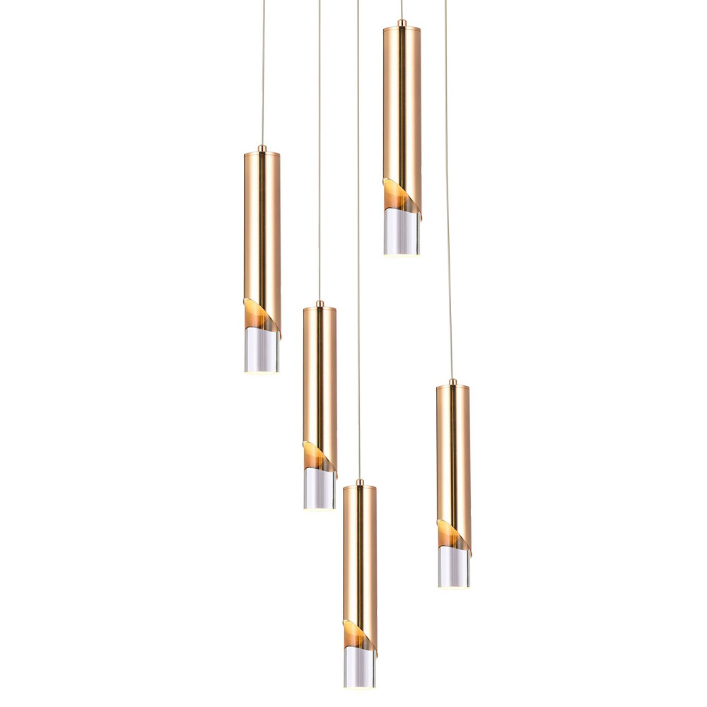 Подвесной светильник Metal Acrylic Tube Five Gold Hanging Lamp