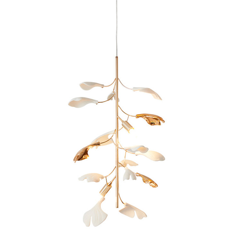Подвесной светильник в виде ветки с белыми и золотыми листьями Wintery flovers