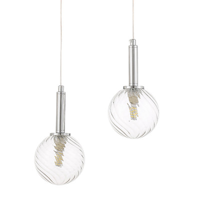 Подвесной светильник с 2-мя рельефными прозрачными плафонами из стекла и основанием цвета Хром Perforated Glass Bubbles