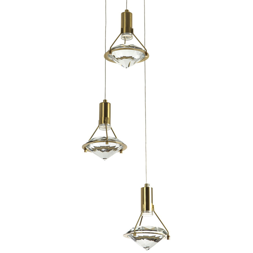 Подвесной светильник с 3-мя плафонами в форме бриллианта Diamond Crystal Trio Hanging Lamp