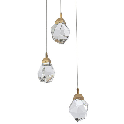 Подвесной светильник с 3-мя хрустальными плафонами Esme Crystal Brass Trio Hanging lamp