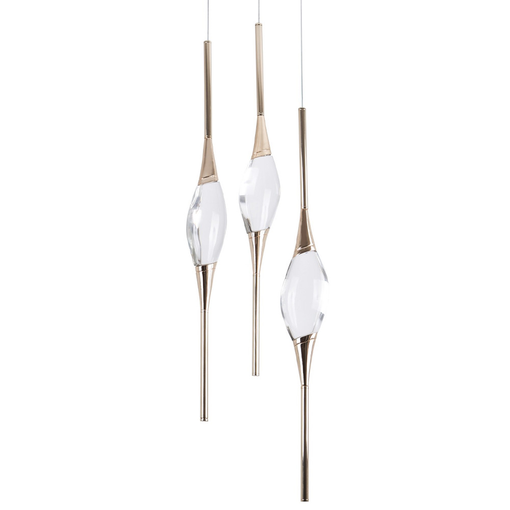 Подвесной светильник с 3-мя хрустальными плафонами Renee Golden Glass Drops Trio Light