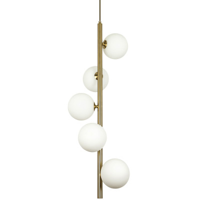 Подвесной светильник с 5-ю сферическими плафонами из матового стекла Pearls Suspension Brass Tube Hanging Lamp