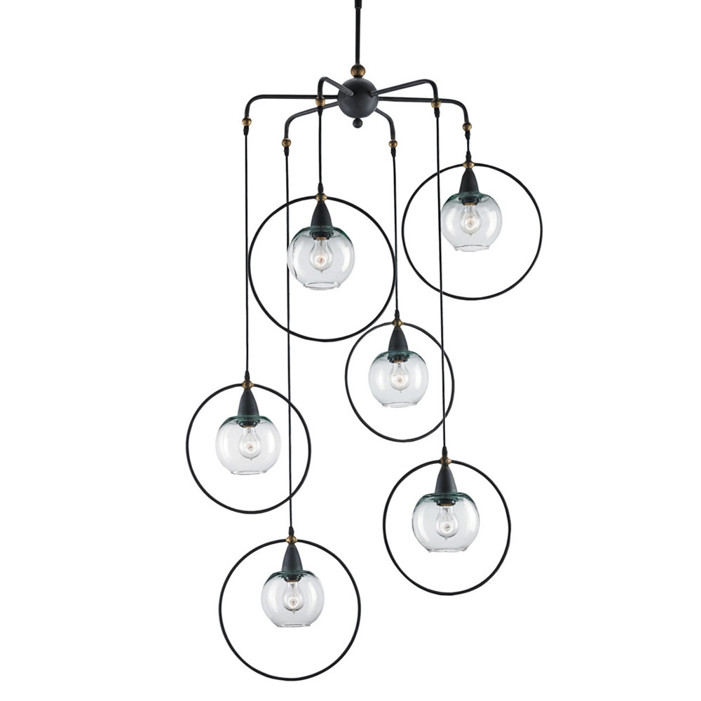 Подвесной светильник с асимметричным каскадом из прозрачных круглых плафонов Hanging Cascade Balls